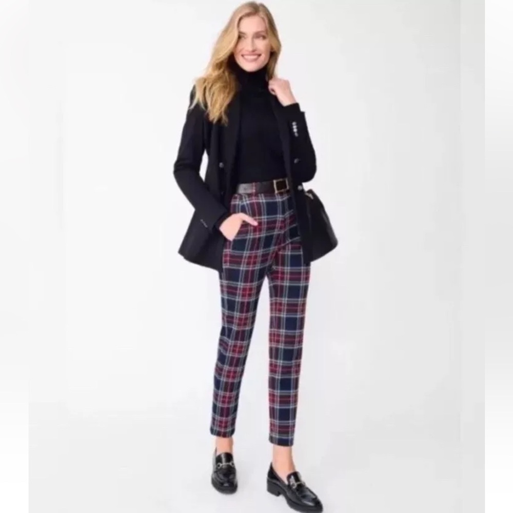 NWT J. McLaughlin Stewart Yarn Dyed Jacquard Plaid Straight Leg Ankle Pants Sz10